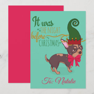 Red and green Christmas puppy illustration  Holiday Card