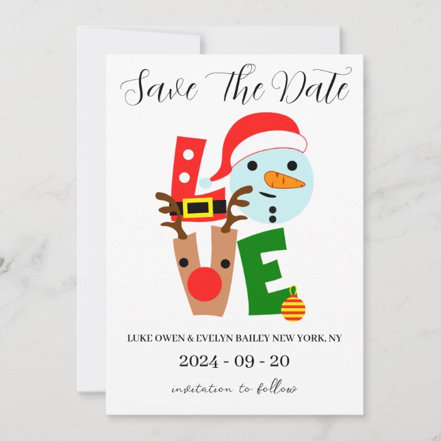 red and green christmas save the date cards (Front)