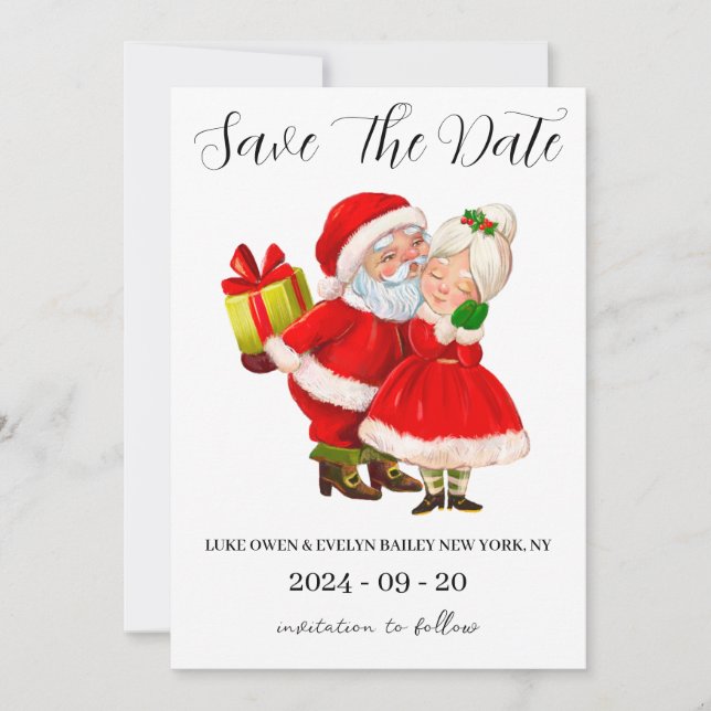 red and green christmas save the date cards (Front)