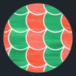 Red and Green Christmas Scale Pattern Stickers<br><div class="desc">Fun Christmas stickers feature rows of alternating red and green scales with white borders. The interlocking shapes form columns of colour across the geometric pattern. Paint strokes are visible in the red and green fan shapes and show variations in the colours. •They make great holiday envelope seals. •The reproduced painted...</div>
