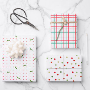 Red and Green Christmas Set of 3 Wrapping Paper Sheet
