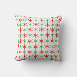 Red and green christmas snowflakes cushion