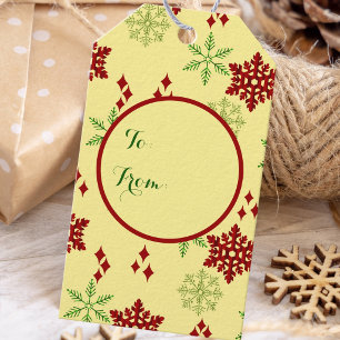 Red and Green Christmas Snowflakes Gift Tags