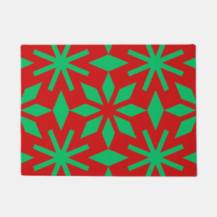 Red and Green Christmas Snowflakes Pattern Doormat