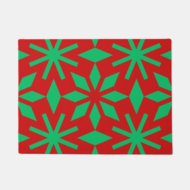Red and Green Christmas Snowflakes Pattern Doormat (Front)