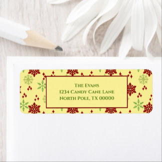 Red and Green Christmas Snowflakes Return Address Label