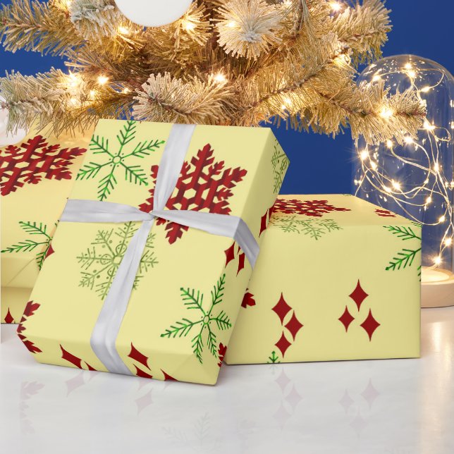 Red and Green Christmas Snowflakes Wrapping Paper (Holidays)