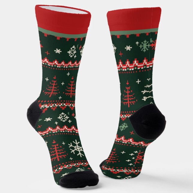 Red and Green Christmas Socks with Name (Angled)