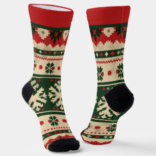 Red and Green Christmas Socks with Name