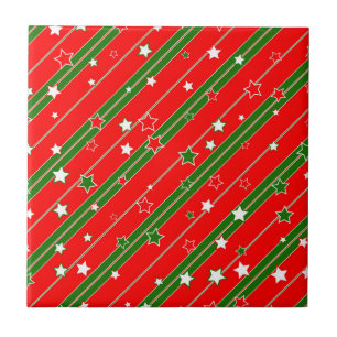 Red and Green Christmas Star Pattern Ceramic Tile