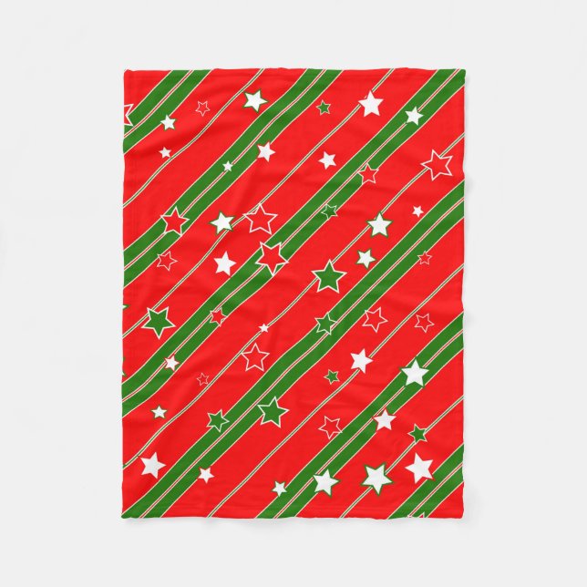 Red and Green Christmas Star Pattern Fleece Blanket (Front)