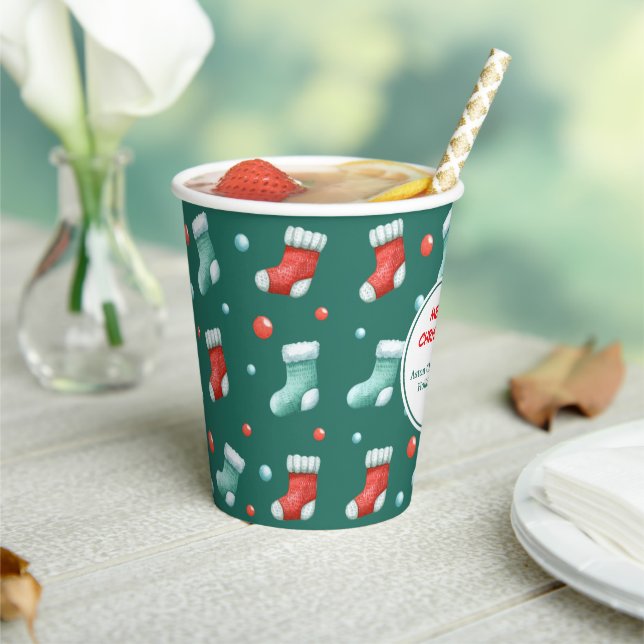 Red and Green Christmas Stockings Paper Cups (Insitu)