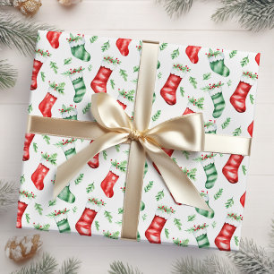 Red and Green Christmas Stockings Wrapping Paper