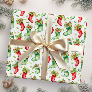 Red and Green Christmas Stockings Wrapping Paper