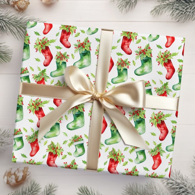 Red and Green Christmas Stockings Wrapping Paper (Creator Uploaded)