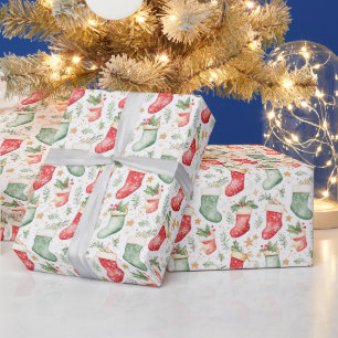 Red and Green Christmas Stockings  Wrapping Paper