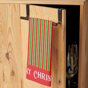 Red and Green Christmas Stripes Tea Towel