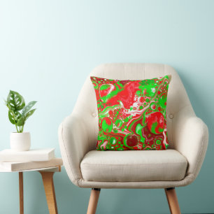 Red and Green Christmas Swirls Cushion