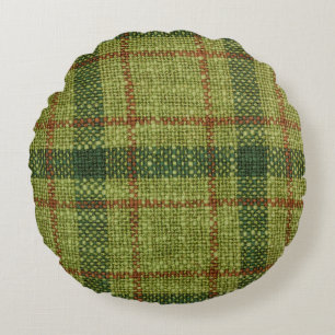Red and green Christmas tartan. Round Cushion
