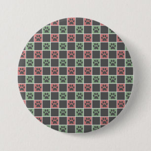 Red and green Christmas Themed Paw print pattern  7.5 Cm Round Badge
