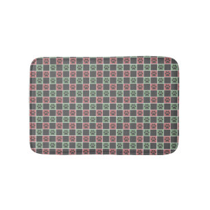 Red and green Christmas Themed Paw print pattern Bath Mat