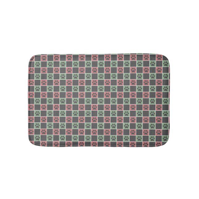 Red and green Christmas Themed Paw print pattern Bath Mat (Front)
