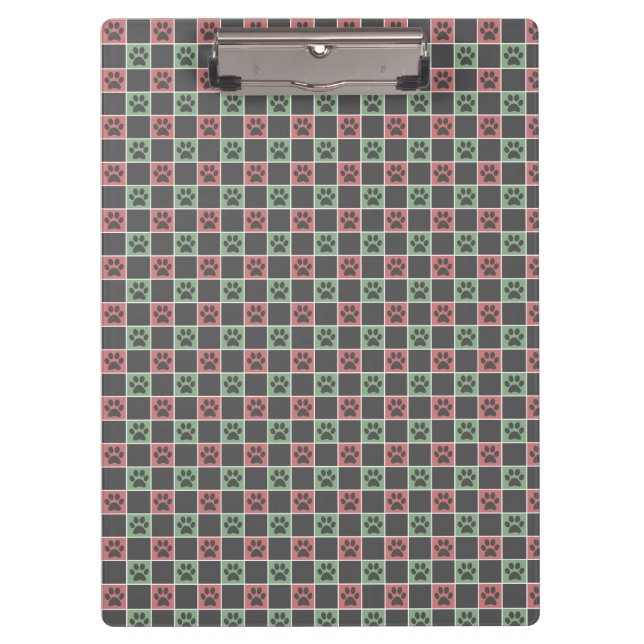 Red and green Christmas Themed Paw print pattern  Clipboard (Front)