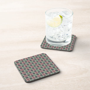 Red and green Christmas Themed Paw print pattern Coaster