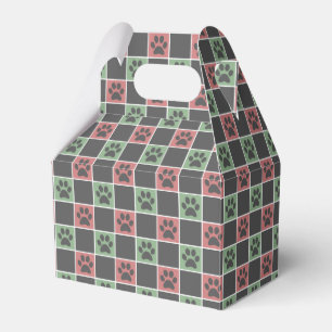 Red and green Christmas Themed Paw print pattern Favour Box