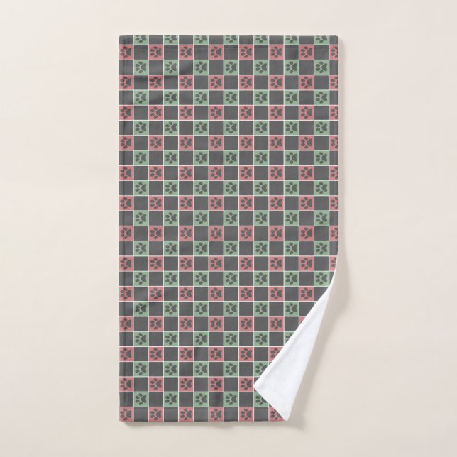Red and green Christmas Themed Paw print pattern Hand Towel (Hand Towel)