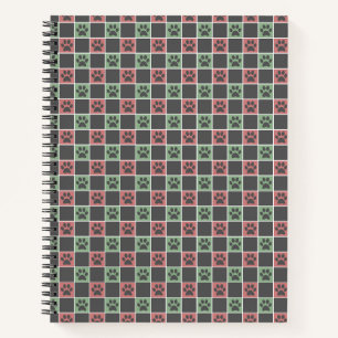 Red and green Christmas Themed Paw print pattern Notebook