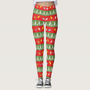 Red and Green Christmas Tree Christmas Lights Leggings