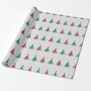 Red and Green Christmas Tree Gift Grey Seamless Wrapping Paper