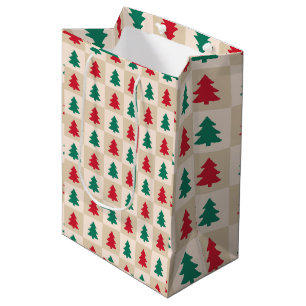 Red and Green Christmas Trees Pattern Medium Gift Bag