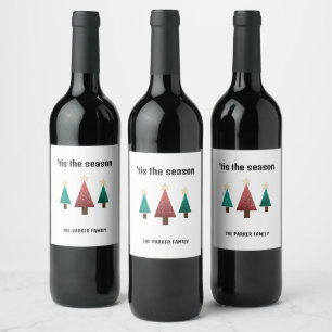 Red and Green Christmas Trees Wine Label