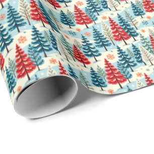 Red and Green Christmas Trees Wrapping Paper
