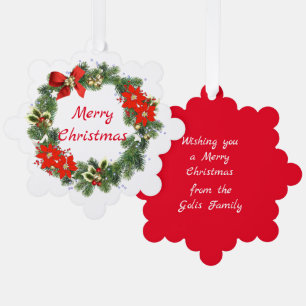Red And Green Christmas Wreath Paper Ornament Card