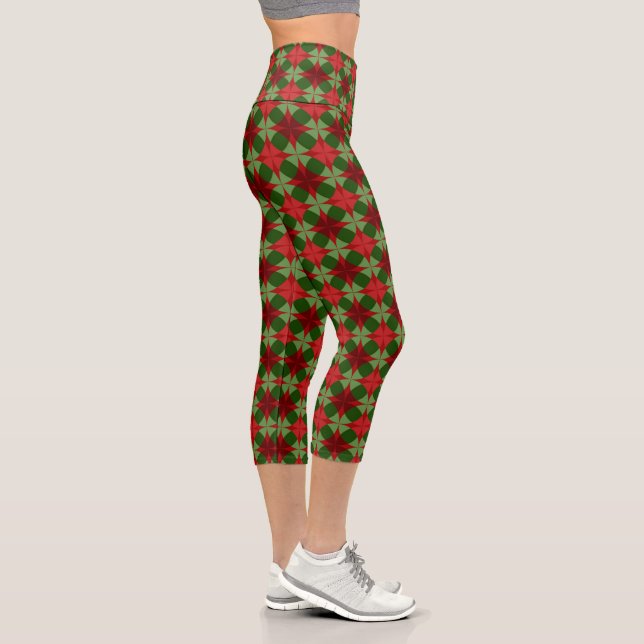 Red and Green Circles Holiday Style Capri Leggings (Right)