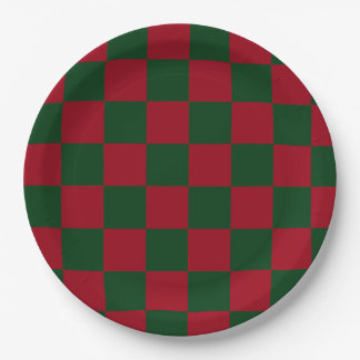 Red and Green Classic Christmas Checkerboard Print Paper Plate