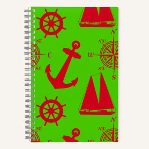 Red And Green Coastal Nautical Christmas Holiday Notebook