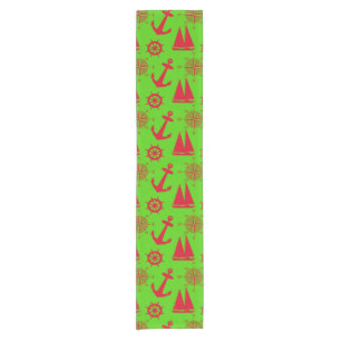 Red And Green Coastal Nautical Christmas Holiday Short Table Runner