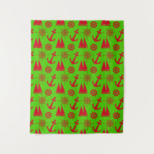 Red And Green Coastal Nautical Christmas Holiday Tapestry
