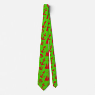 Red And Green Coastal Nautical Christmas Holiday Tie
