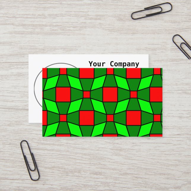 Red and Green Complex Pattern Business Card (Front/Back In Situ)