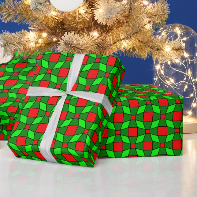 Red and Green Complex Pattern Wrapping Paper (Holidays)