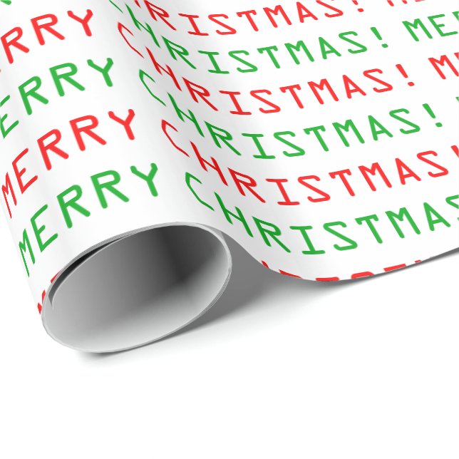 Red and Green Computer Font Merry Christmas Wrapping Paper (Roll Corner)