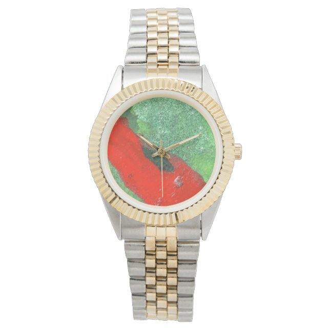 Red and green contrasting colours watch (Front)