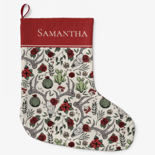 Red and Green Country Cowgirl Christmas Antlers Large Christmas Stocking