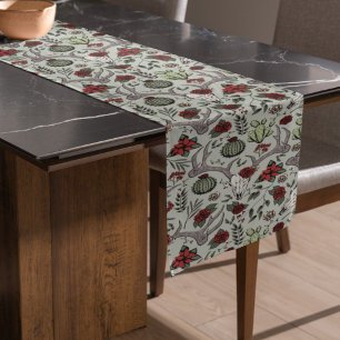 Red and Green Country Cowgirl Christmas Antlers Long Table Runner