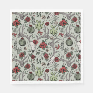Red and Green Country Cowgirl Christmas Antlers Napkin
